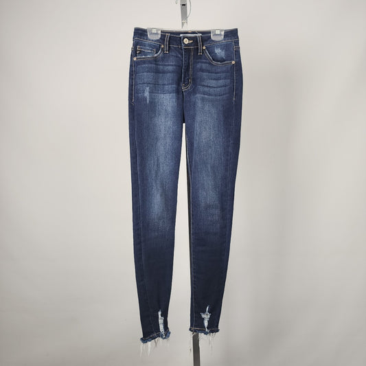 Kancan Mid Rise Distressed Hem Skinny Jeans Size 24