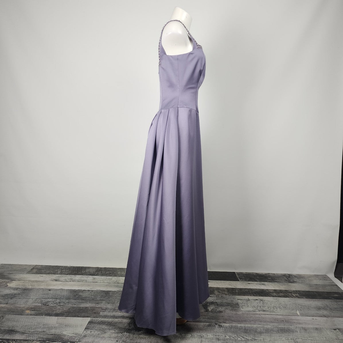 Vintage B2 Purple Satin Embroidered Neckline Long Gown Dress Size 10