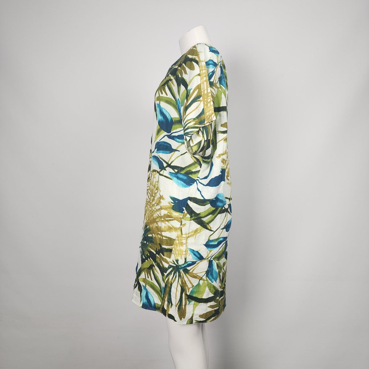 Chico's Blue Tropical Print Linen Dress Size S/M