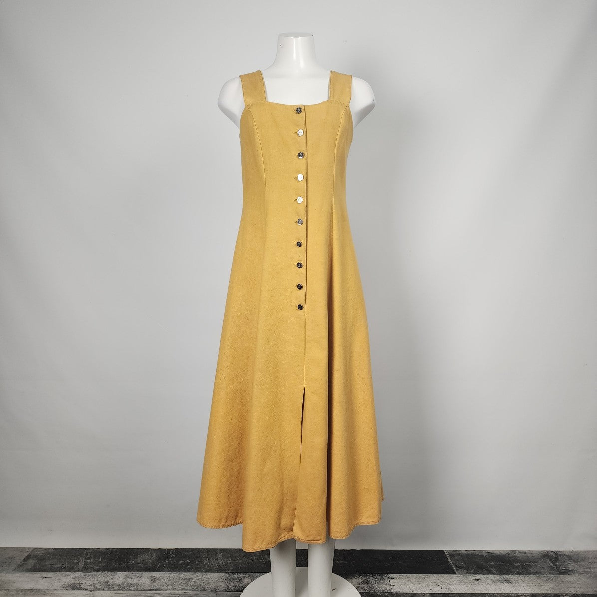 Vintage Mustard Handmade Long Button Front Dress Size M