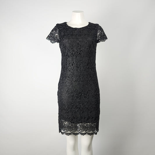 Black Lace Short Sleeve Shift Dress Size M