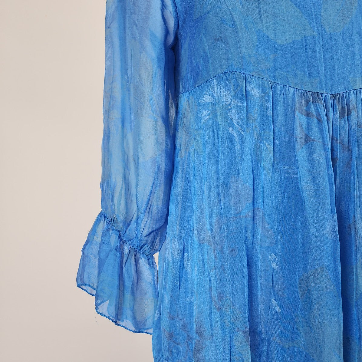 Giusy Made In Italy Blue Silk Empire Waist Maxi Dress Size S