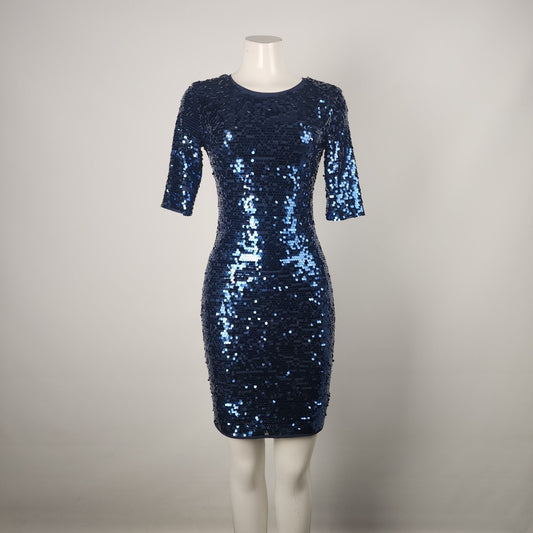 BCBG Maxazria Blue Sequined Mini Dress Size S