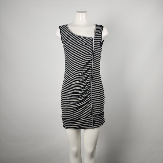 Violet Ruby Black & Grey Striped Zip up Mini Dress Size L
