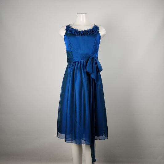 Liz Fields Blue Ruffle Chiffon Fit & Flare Party Bridesmaid Dress Size S/M