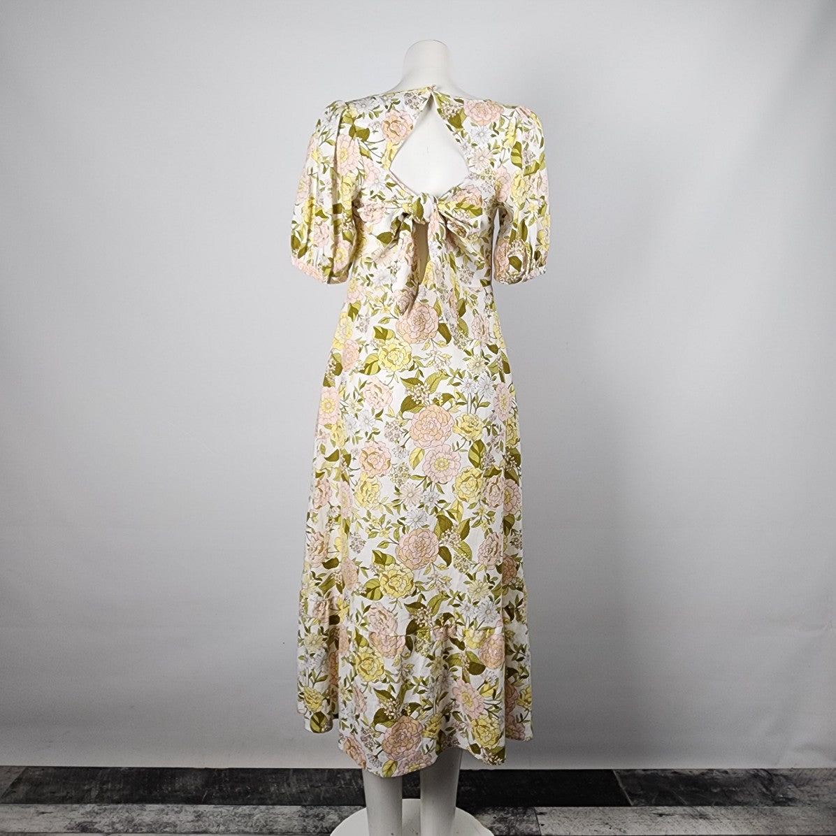 Who What Wear Floral Linen Maxi Tie Back Dress Size S