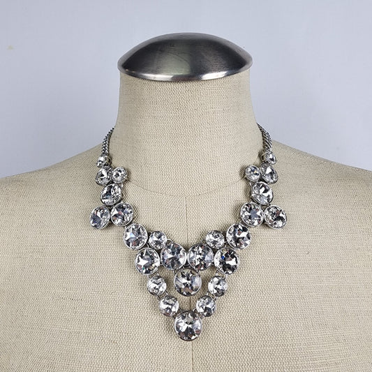 RW&CO Silver Cut Glass Crystal Statement Necklace