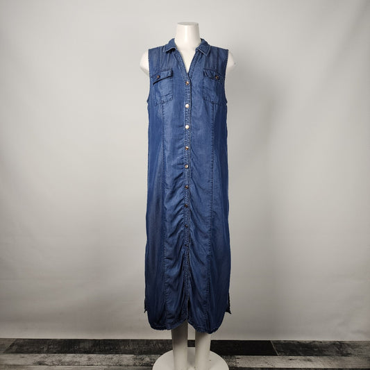 Chico's Sleeveless Chambray Snap Front Midi Dress Size L