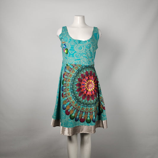 Desigual Blue Kaleidoscope Fit & Flare Dress Size L