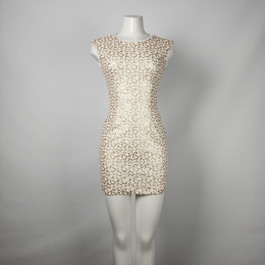 B. Smart White & Gold Sequined Bodycon Mini Dress Size XS