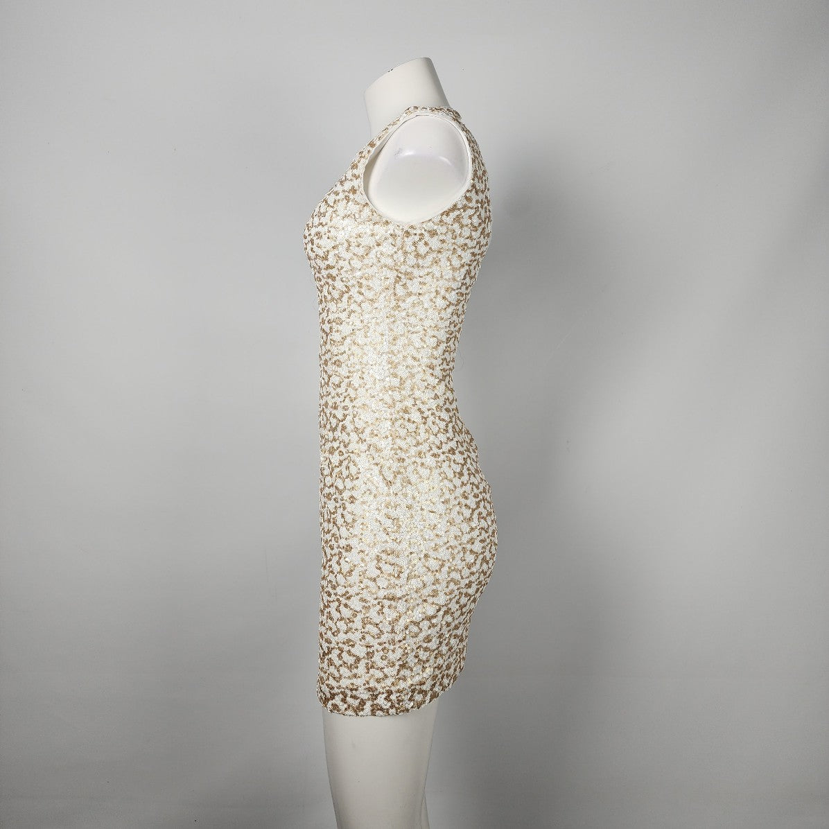 B. Smart White & Gold Sequined Bodycon Mini Dress Size XS