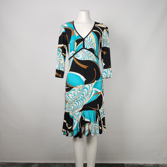 Frank Lyman Teal & Brown Midi Dress Size 10