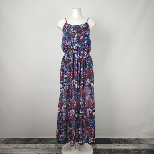 Guess Purple Floral Chiffon Maxi Dress Size S