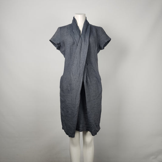 DR Nature Grey Linen Crossover Detail Dress Size S