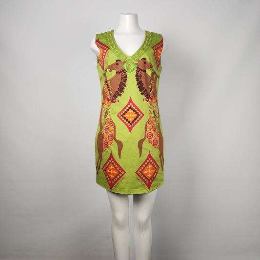 Rosalita Mcgee Green Horse Print Mini Shift Dress Size XL