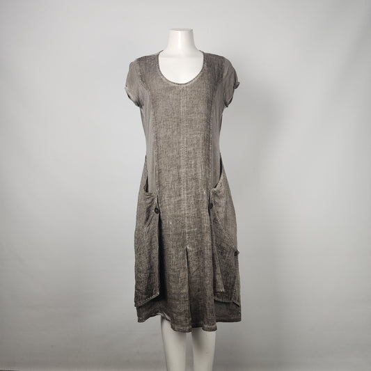 Diagonal Grey Linen & Cotton Knee Length Dress Size 12