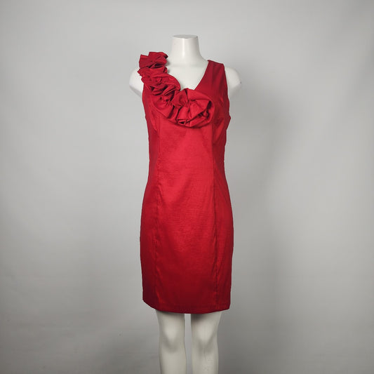Periwinkle Red Ruffle Detail Sheath Dress Size 14