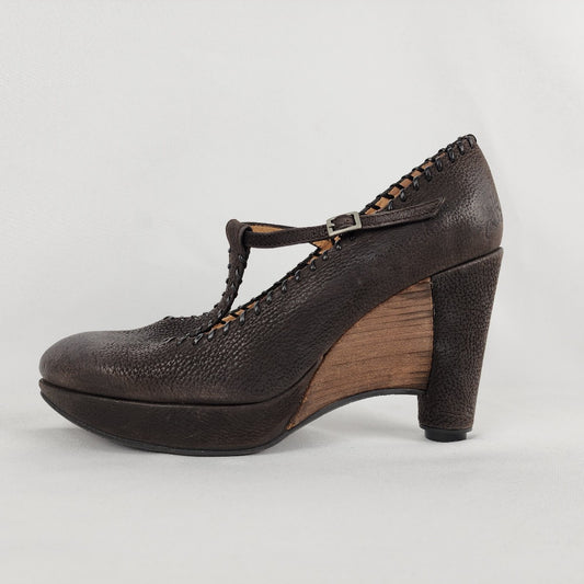 John Fluevog Gertrude Brown Leather Platform Heels Size 11