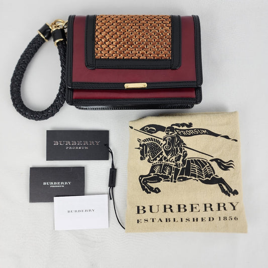 Burberry Prorsum Annis Red Leather Woven Detail Wristlet Clutch Purse