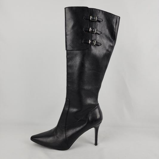 Ralph Lauren Black Leather Pointed Toe Heeled Boots Size 10
