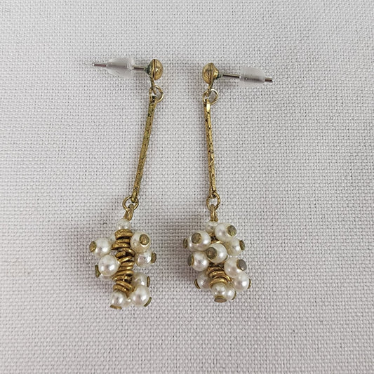 Vintage Faux Pearl Cluster Drop Earrings