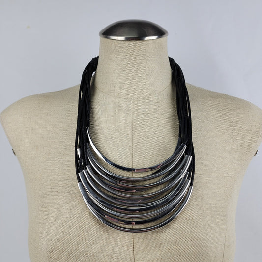Tocara Stainless Steel Black Layered Cord Necklace