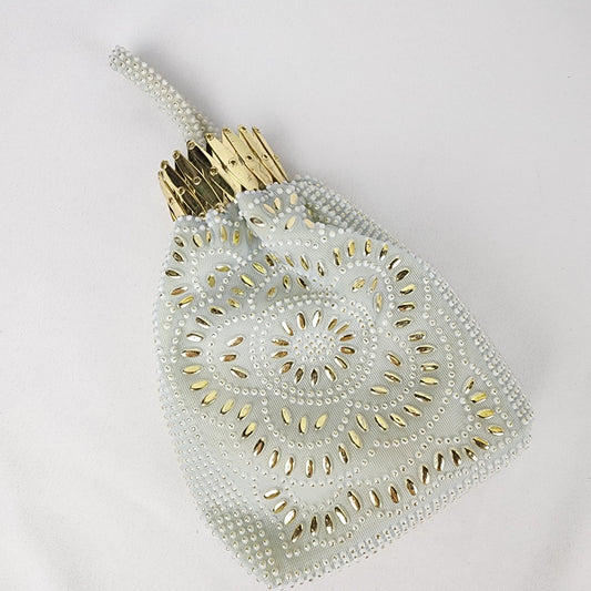 Vintage White & Gold Beaded Clutch Purse