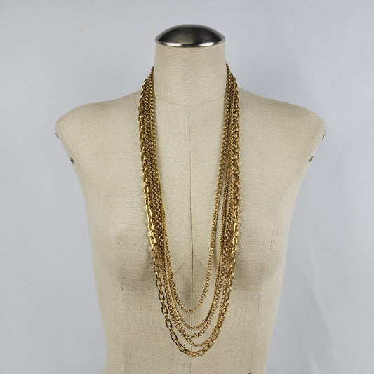Vintage Gold Tone Layered Chain Necklace