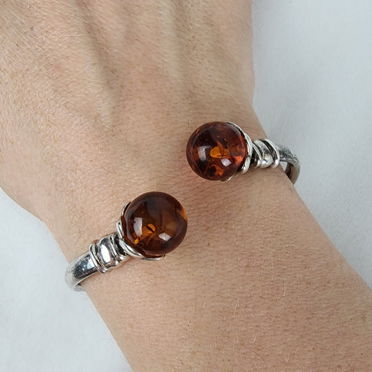 925 Sterling Silver Amber Cuff Bracelet
