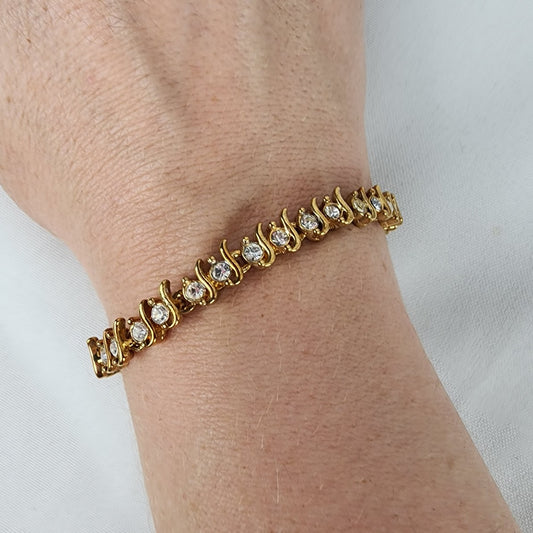 Gold Tone Crystal Chain Link Bracelet