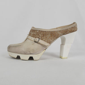 Prophecy Grey & Taupe Leather Heeled Mule Shoes Size 9