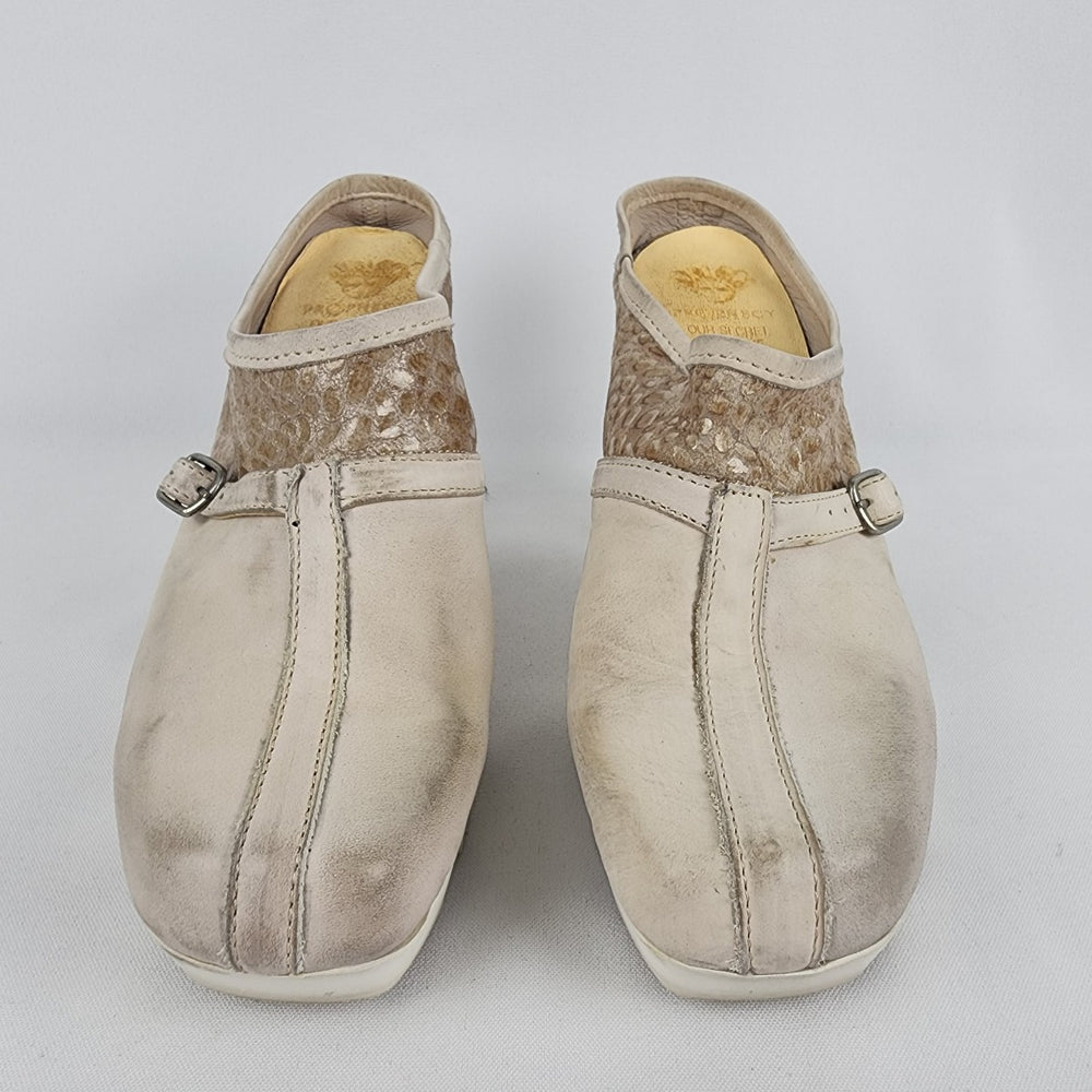 Prophecy Grey & Taupe Leather Heeled Mule Shoes Size 9