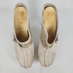 Prophecy Grey & Taupe Leather Heeled Mule Shoes Size 9