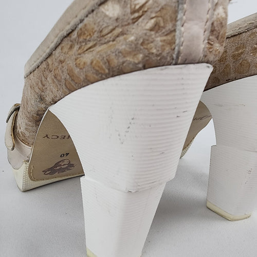 Prophecy Grey & Taupe Leather Heeled Mule Shoes Size 9