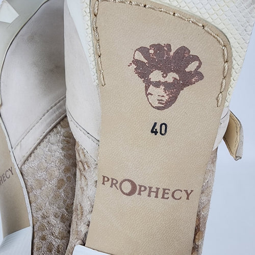 Prophecy Grey & Taupe Leather Heeled Mule Shoes Size 9