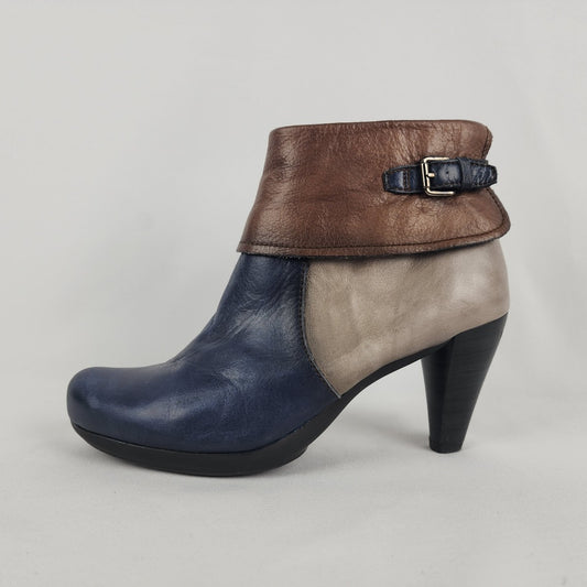 Hispanitas Brown & Blue Leather Heeled Booties Size 9