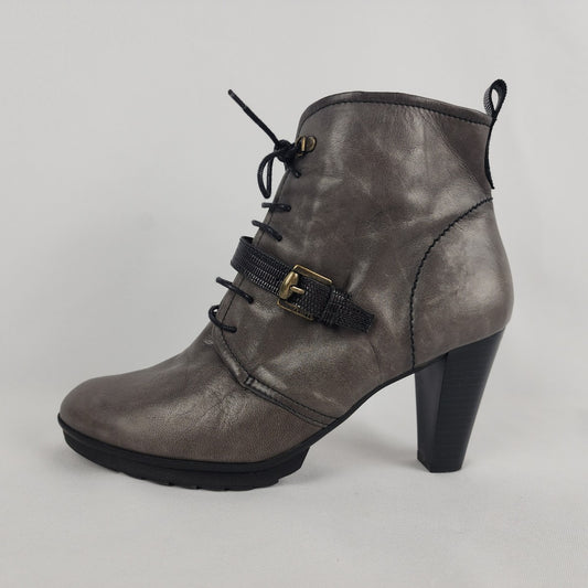 Hispanitas Grey Leather Heeled Booties Size 8.5