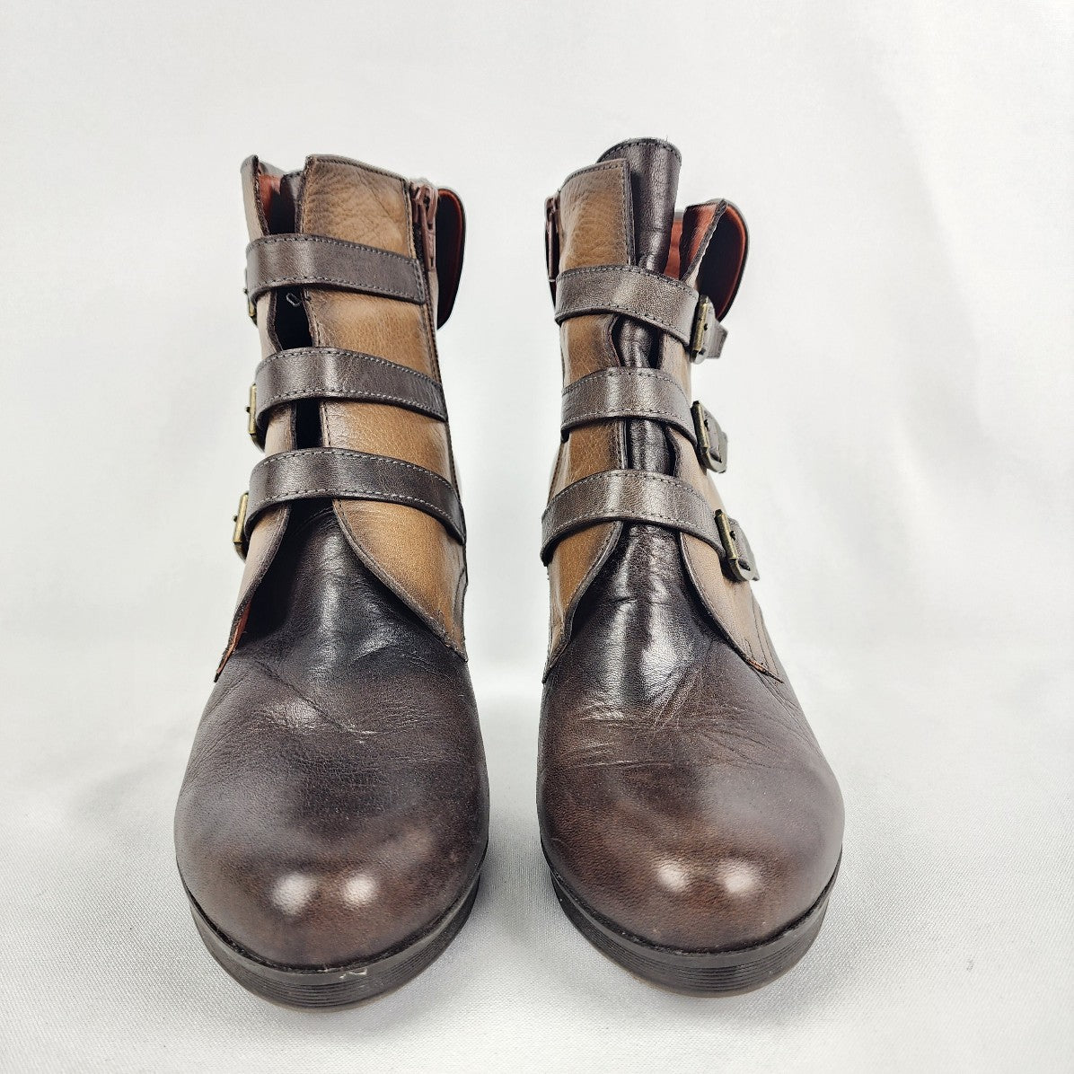 Hispanitas Two Tone Brown Strappy Leather Heeled Booties Size 8.5