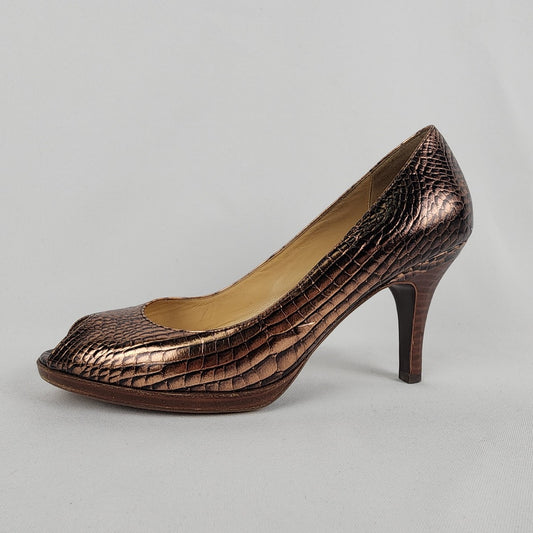 Cole Haan Nike Air Brown Leather Peep Toe Heels Size 9.5