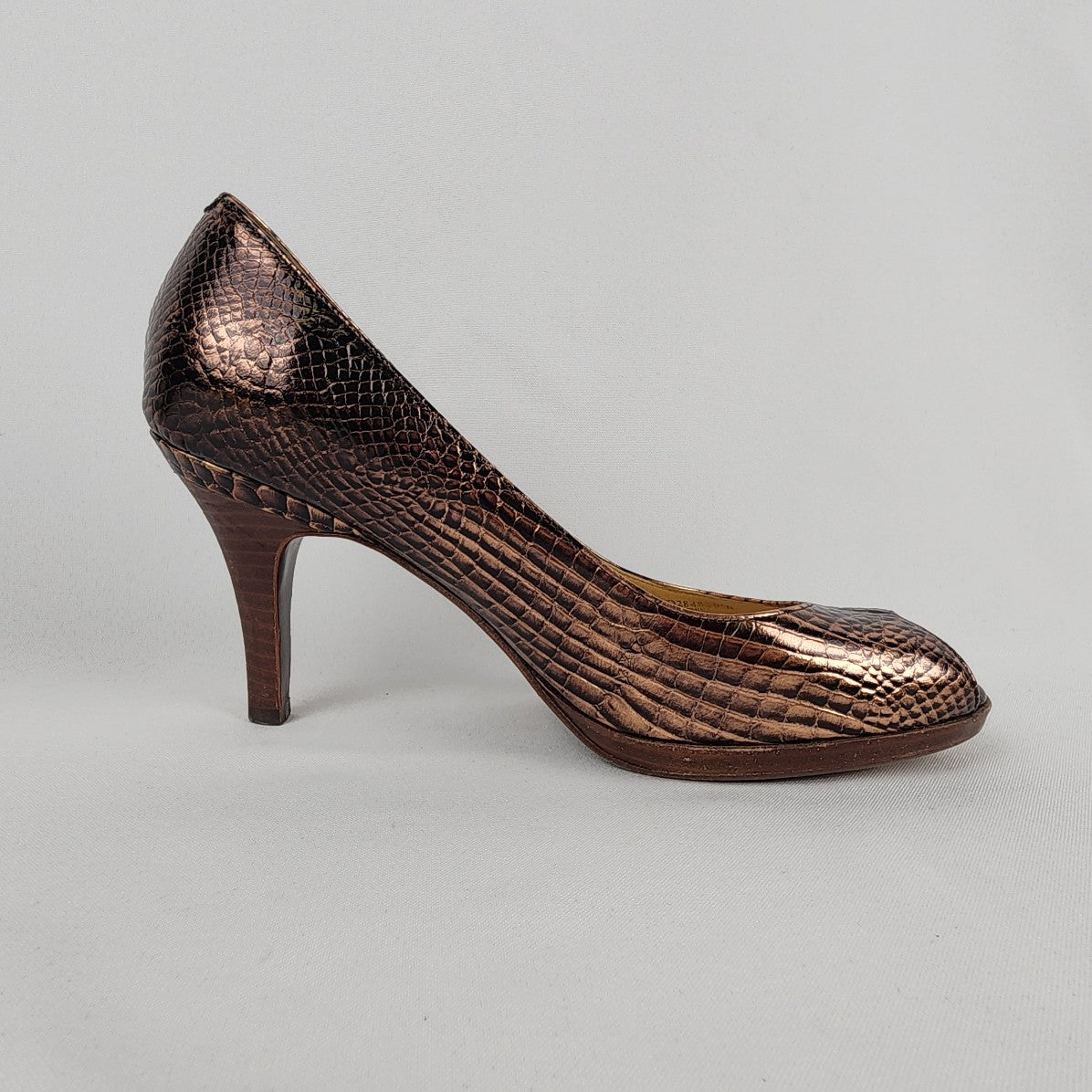 Brown leather shop peep toe heels