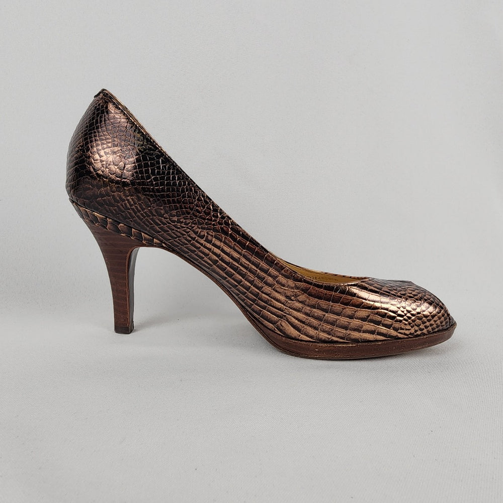 Cole Haan Nike Air Brown Leather Peep Toe Heels Size 9.5