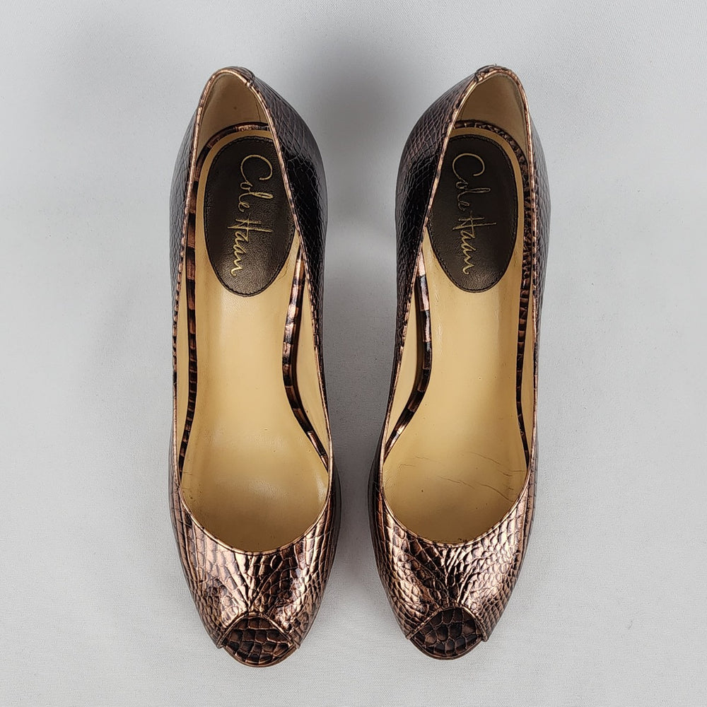Cole Haan Nike Air Brown Leather Peep Toe Heels Size 9.5