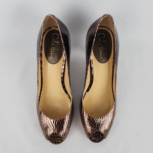Cole Haan Nike Air Brown Leather Peep Toe Heels Size 9.5