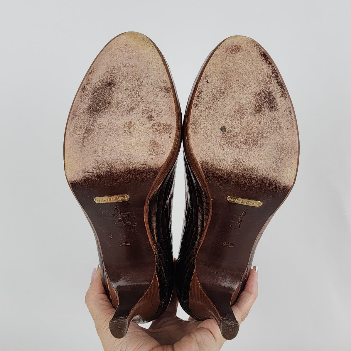 Cole Haan Nike Air Brown Leather Peep Toe Heels Size 9.5