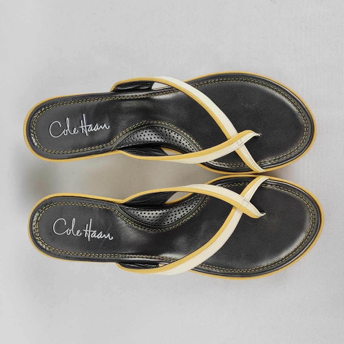 Cole Haan Nike Air Yellow & White Leather Wedge Sandals Size 9