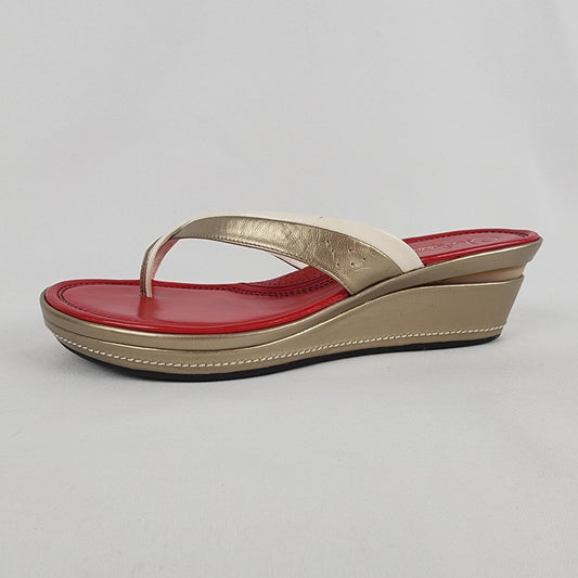 Cole Haan Nike Air Red & Taupe Leather Wedge Sandals Size 9
