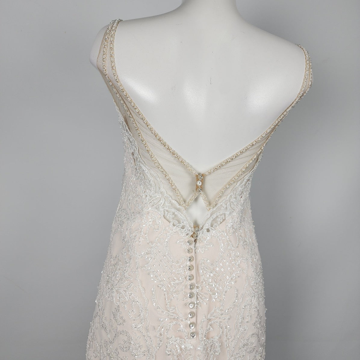 Stella York Cream Beaded Lace Wedding Gown Size M