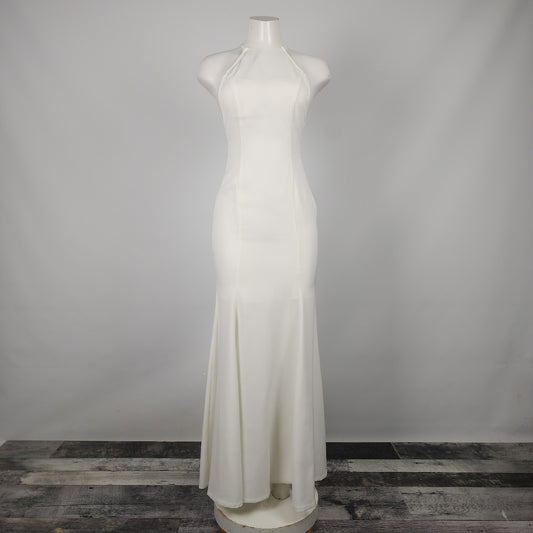 White Halter Neck Long White Wedding Dress Size 4