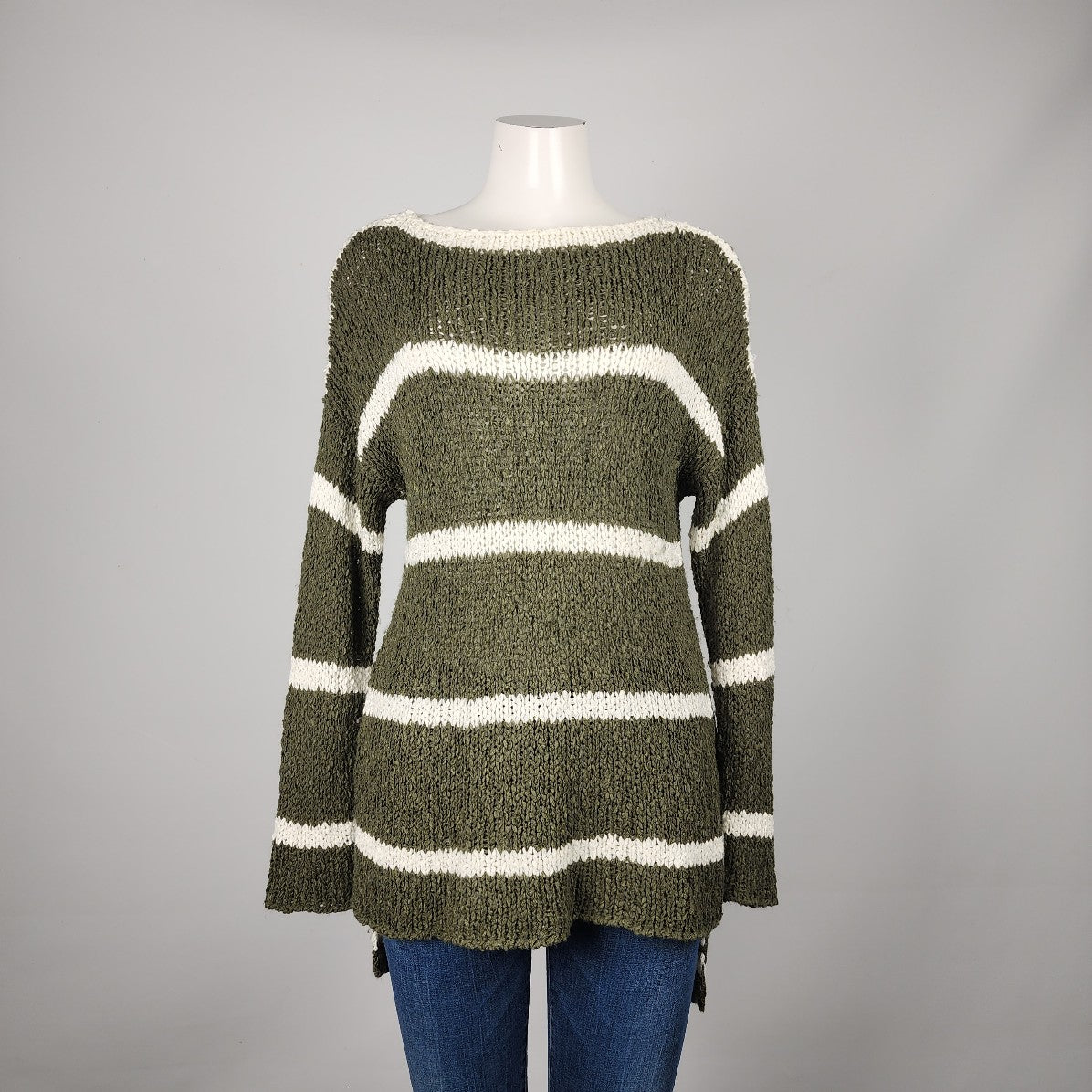 Kersh Green & Cream Striped Knit Sweater Size XS/S