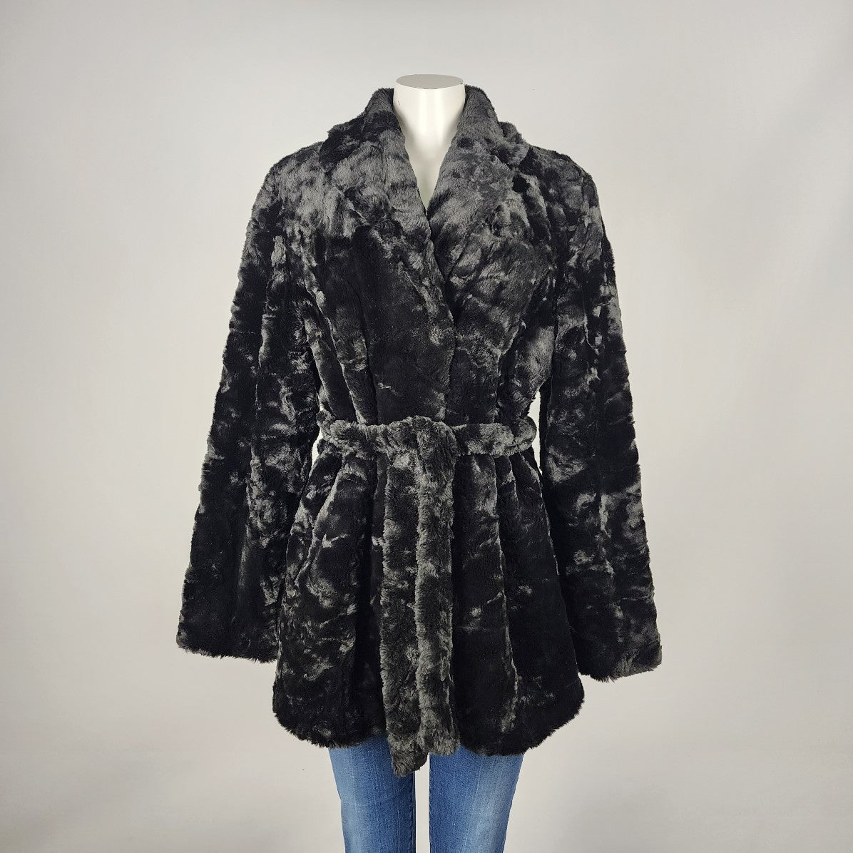 Unique Int'l Black Faux Fur Belted Jacket Size L